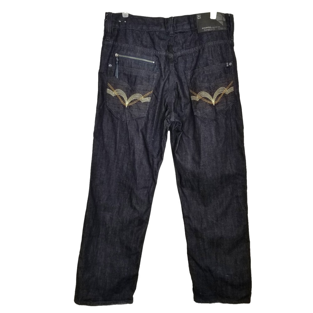 Vtg Rocawear Men Jeans Sz‎ 38 x 33 Wide 90's Denim Y2K Embroidered Navy Original